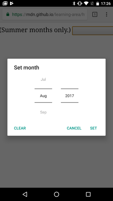 Chrome for Android での月ピッカー
